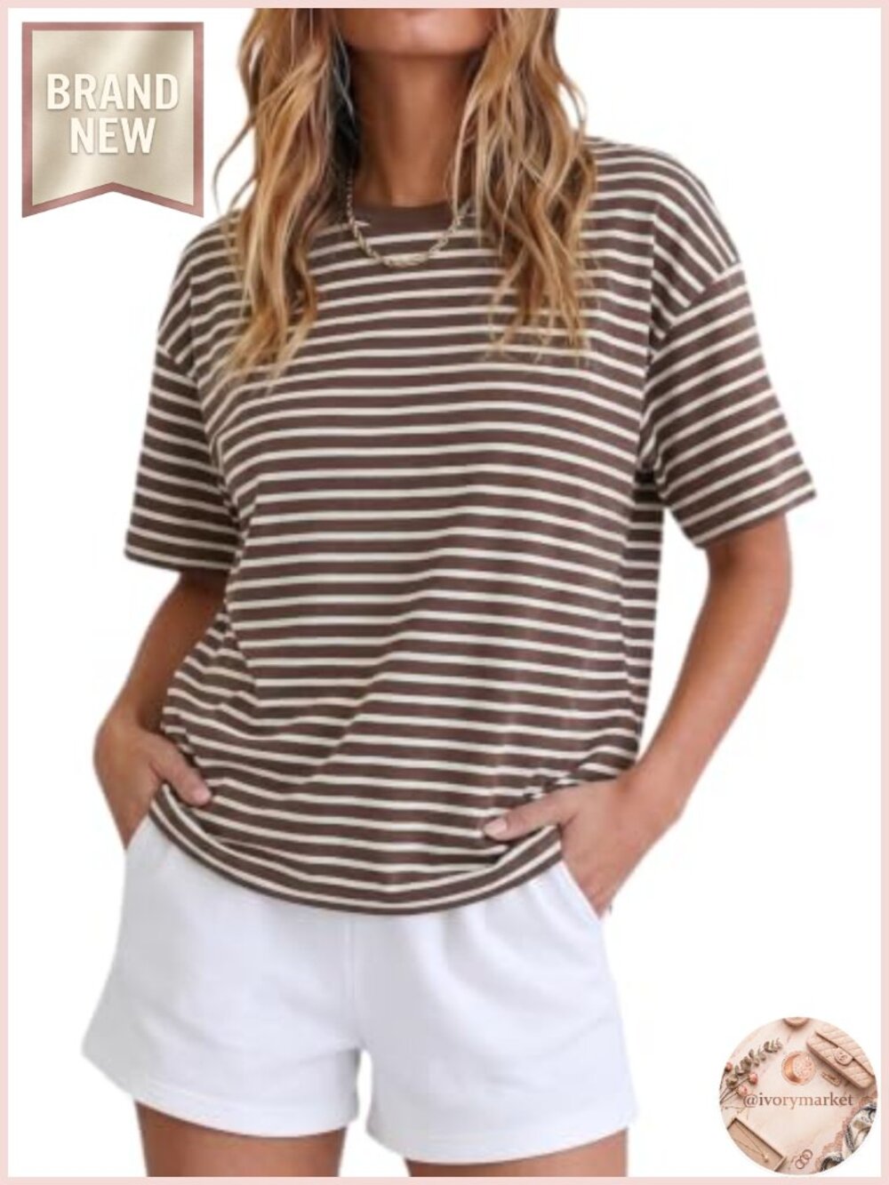 Vintage Boxy Cropped Tee Short Sleeve Striped T-Shirt Loose Fit Summer Top